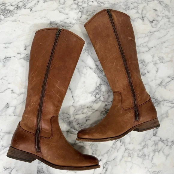 Women's Melissa Western Knee High Leather Boots Cognac Brown Woman’s Size 7B - Picture 7 of 15